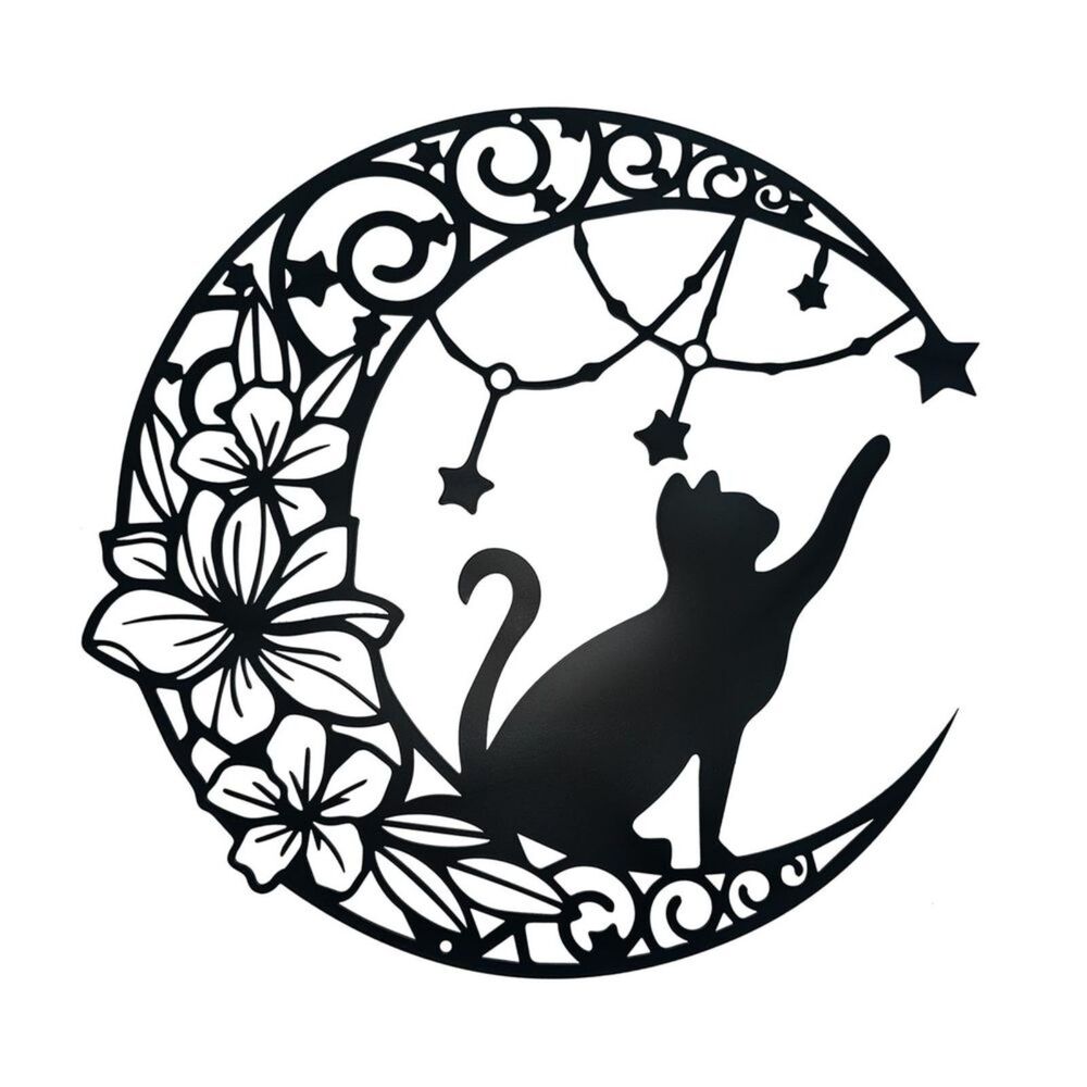 Zoihet Black Floral Moon Swirl Metal Wall Art - Home Wall Decor 12X12